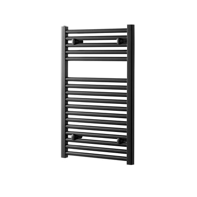 800x500mm Modale Anti-Scald Towel Rail with a matt black finish on a white background