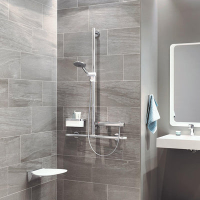 1250x1185mm Freestyle Supportive T Shaped Shower Rail with a chrome finish lifestyle image