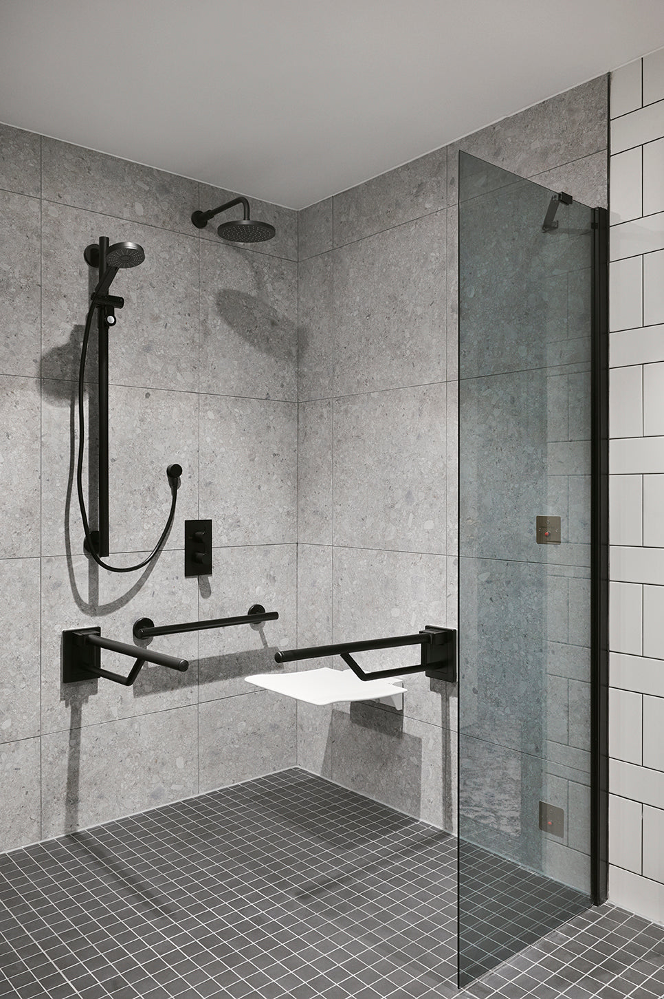 Monochrome accessible shower area
