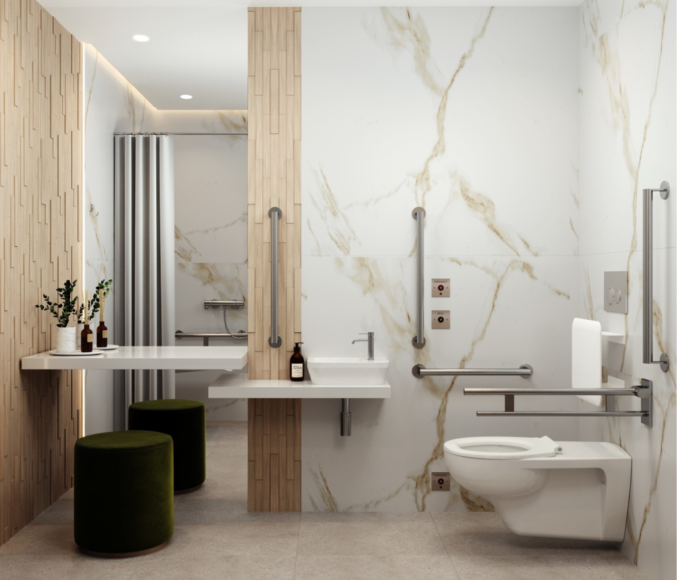luxury look and feel marble tiles accessible toilet