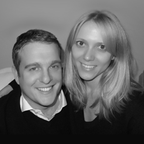 Black and White image of MotionSpot Co- Founder James with his wife Katherine smiling.
