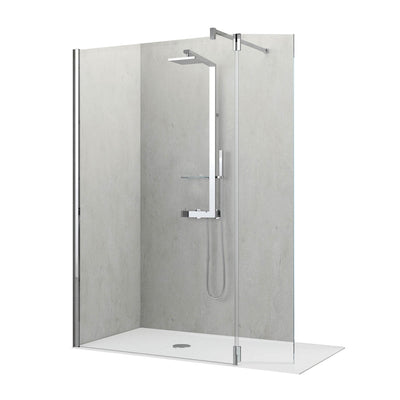 570-600mm Ergo Wet Room Screen Clear Glass with a chrome finish on a white background
