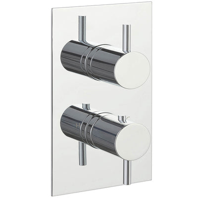 Dual outlet Modale Concealed Shower Valve with a chrome finish on a white background