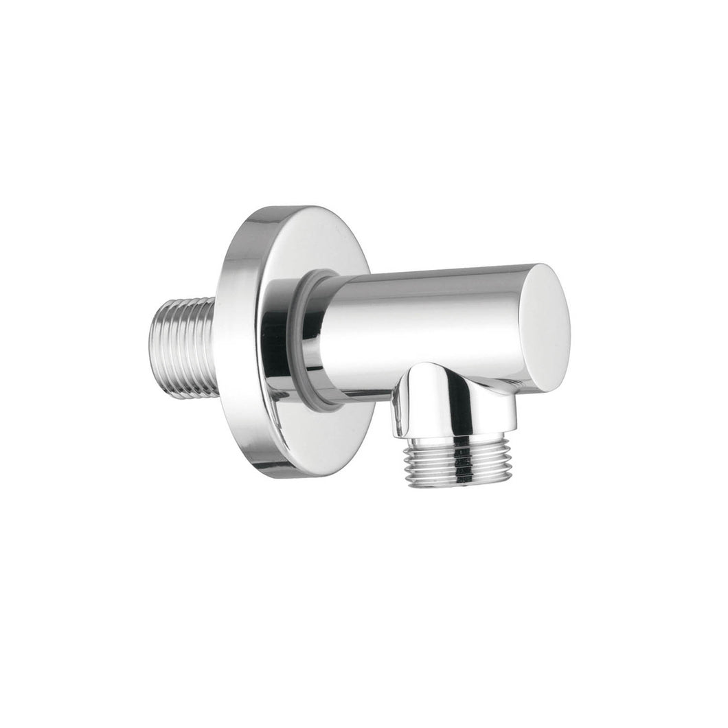 Modale Shower Outlet Elbow with a chrome finish on a white background