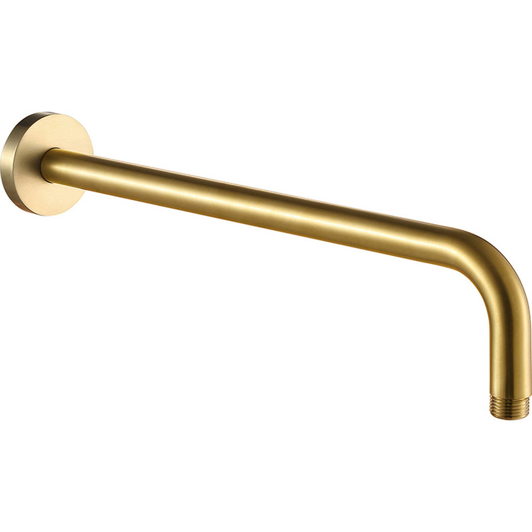 400mm wall mounted Libero Shower Arm with a brushed brass finish on a white background