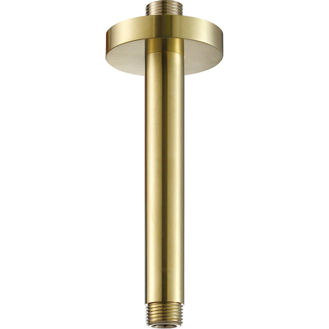 150mm ceiling mounted Libero Shower Arm with a brushed brass finish on a white background