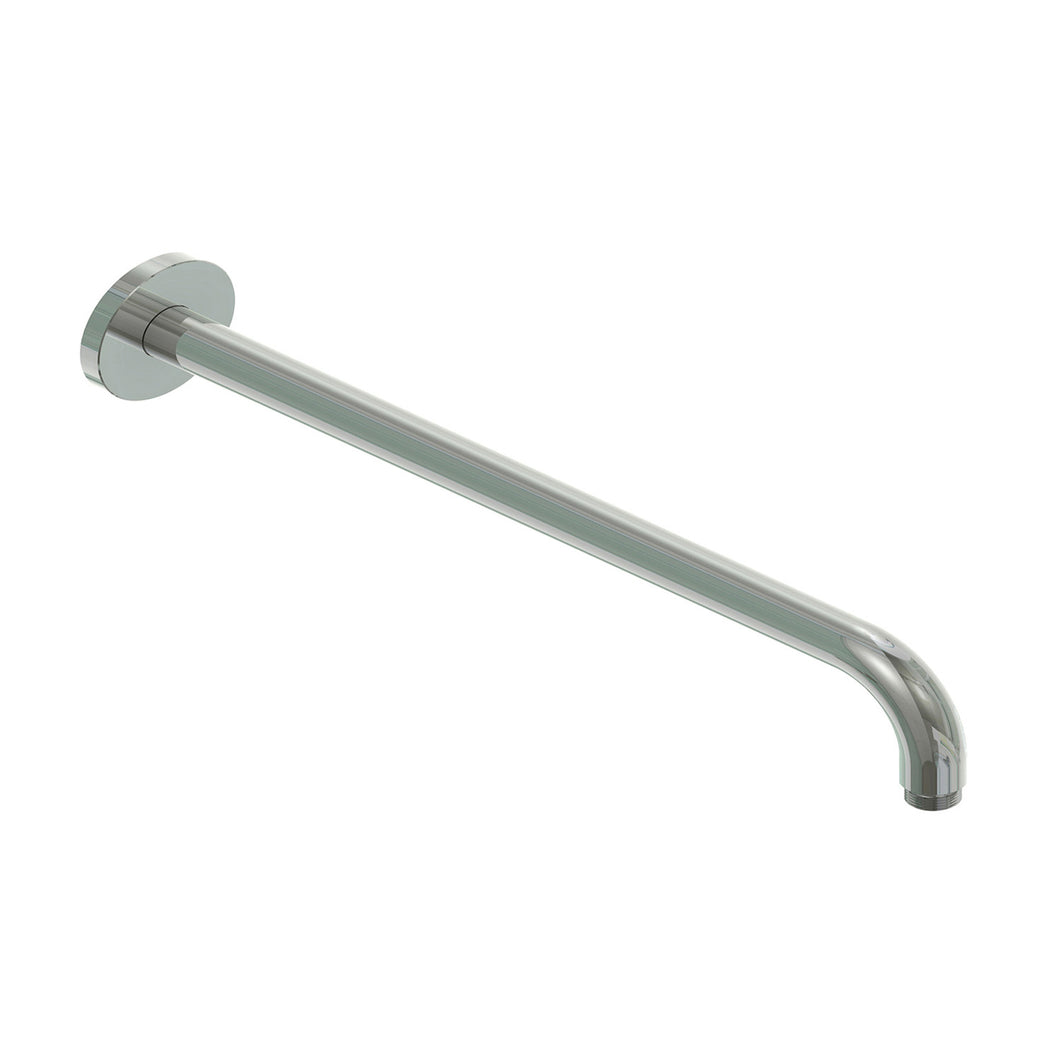 400mm wall mounted Libero Shower Arm with a satin steel finish on a white background