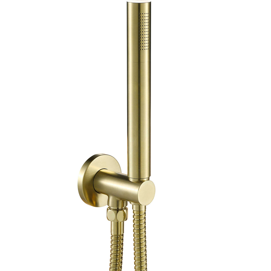 Libero Shower Handset Kit with a brushed brass finish on a white background