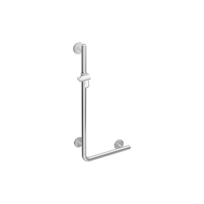 1100x600mm Right Handed Circula Supportive L Shaped Shower Rail with a chrome finish on a white background