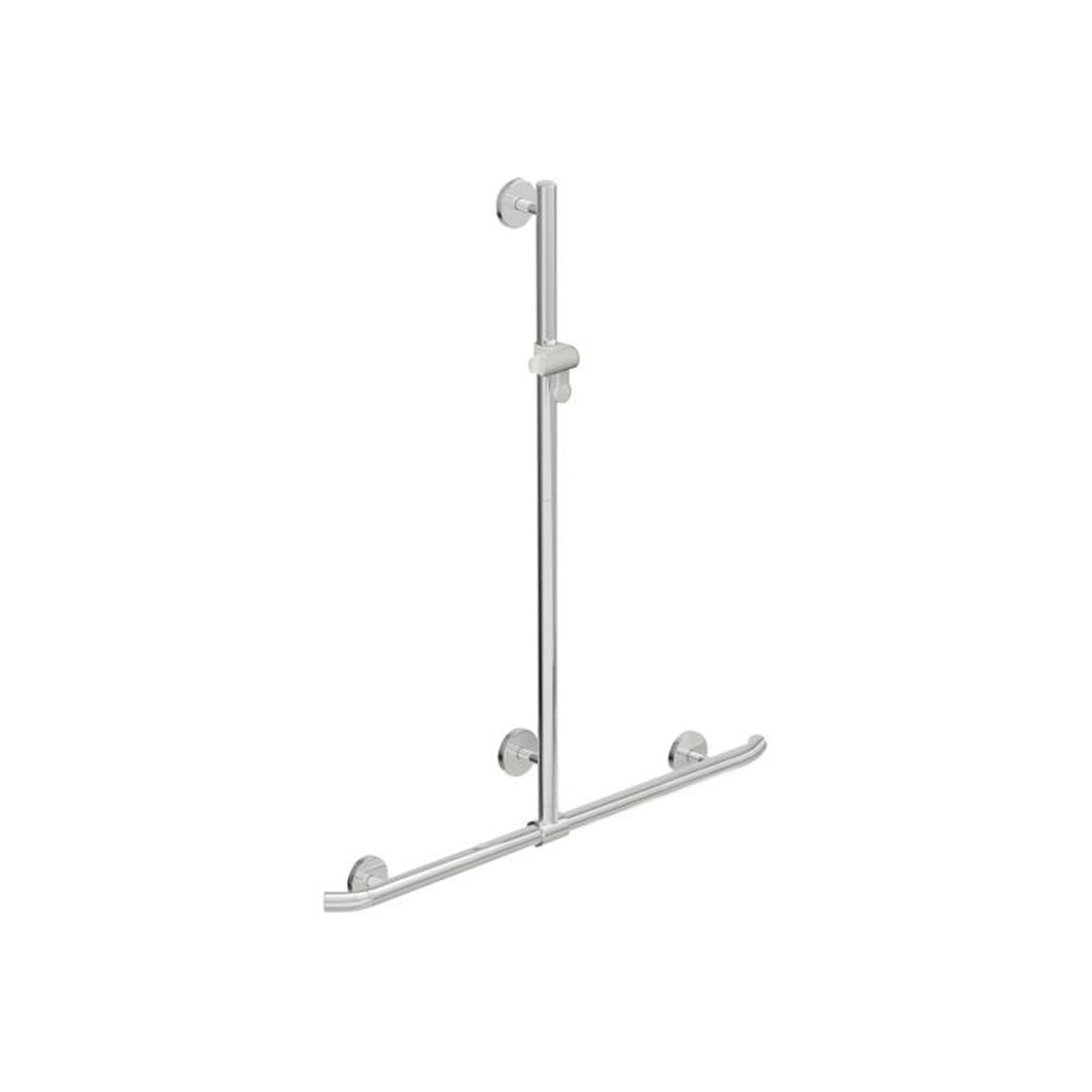 1100x1184mm Circula Supportive T Shaped Shower Rail with a chrome finish on a white background