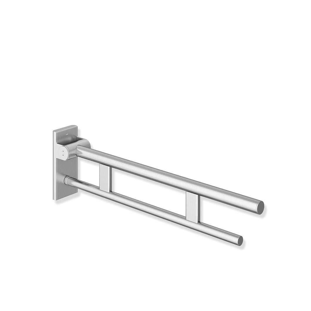 600mm Freestyle Hinged Grab Rail with a satin steel finish on a white background