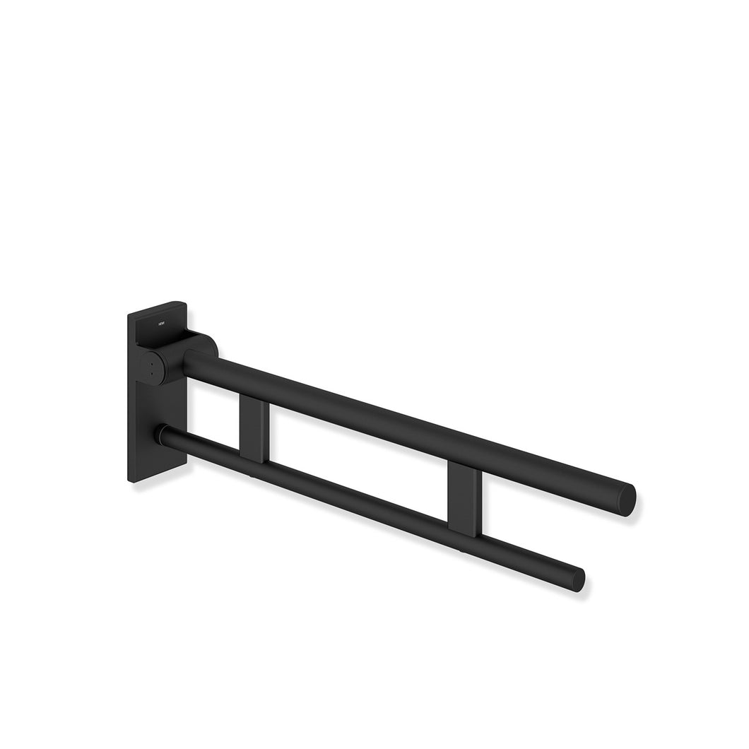 600mm Freestyle Removable Hinged Grab Rail Set with a matt black finish on a white background
