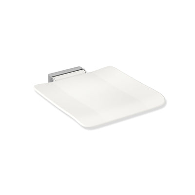Freestyle Removable Shower Seat Set with a white Seat Set and satin steel bracket on a white background