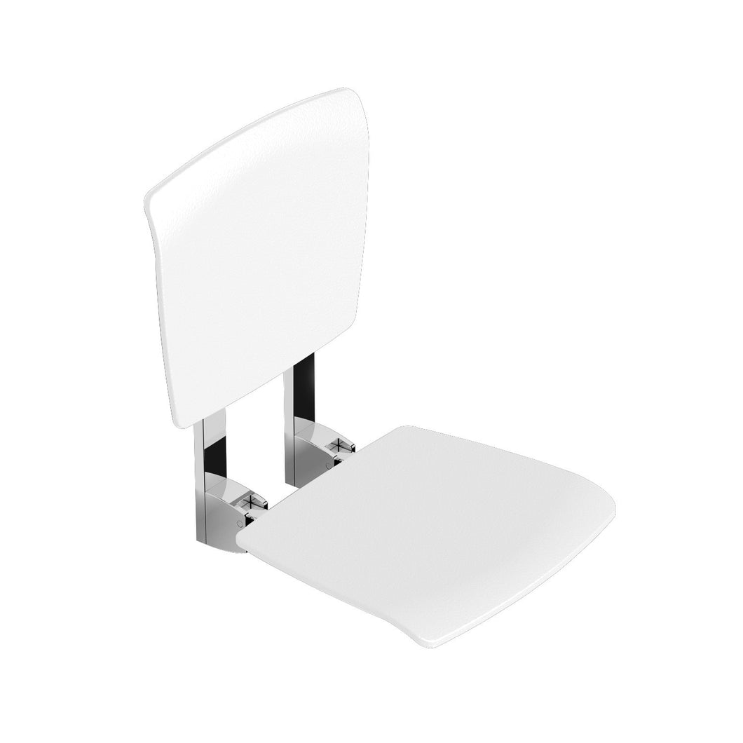 Fixed Shower Seat and backrest with a white finish on a white background