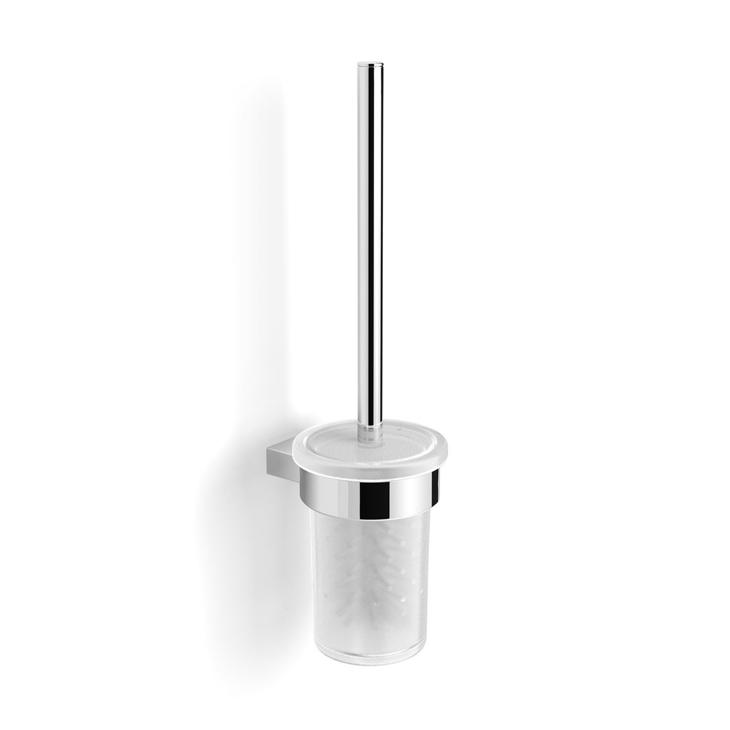 Modale Wall Mounted Toilet Brush with a cloudy glass holder and chrome finish bracket on a white background