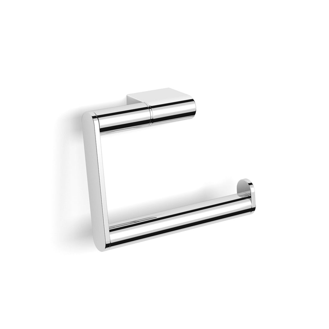 Hinged Modale Toilet Roll Holder with a chrome finish and no cover on a white background