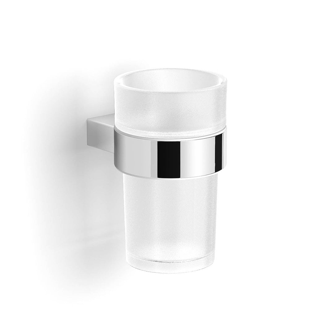 Modale Wall Tumbler with a cloudy glass holder and chrome finish bracket on a white background