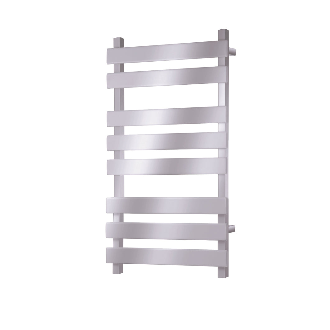 800x500mm Consilio Anti-Scald Towel Rail with a chrome finish on a white background